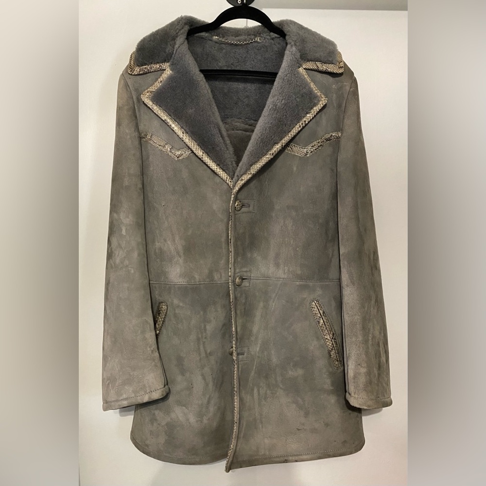 Blue Suede and Snakeskin Jacket, Three Button Front, Fuzzy Interior, Fit Like L